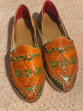 NWOT Bed Stu LeatherWomen's Lizzie Huarache Platform rustic tan and green 8.5